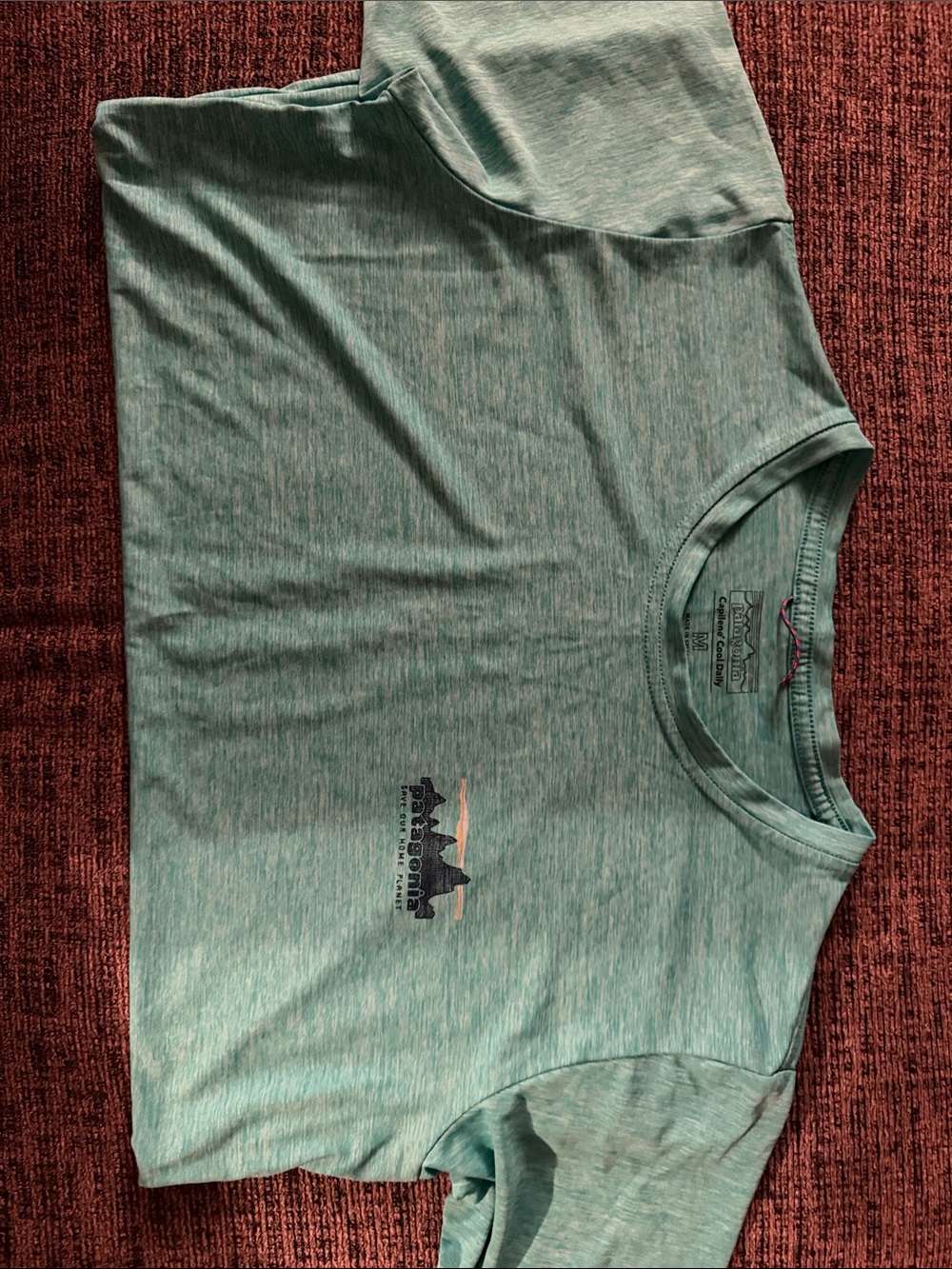 Patagonia Capilene Cool Daily Teal Heather Short-Sleeve Logo Tee